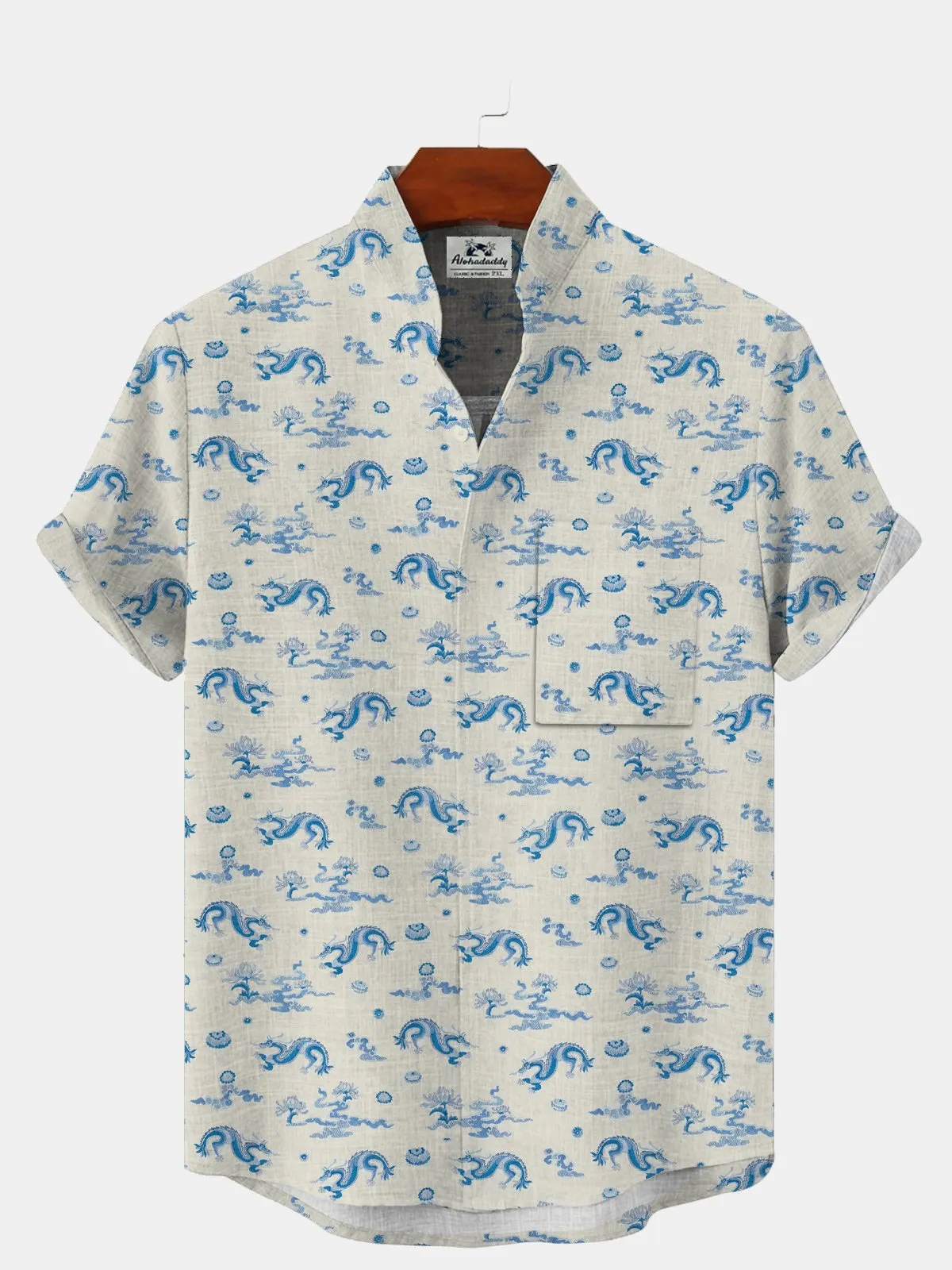Alohadaddy Dragon Button Pocket Casual Short Sleeve Shirt