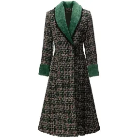 Beading Pockets Plaid Tweed Coat