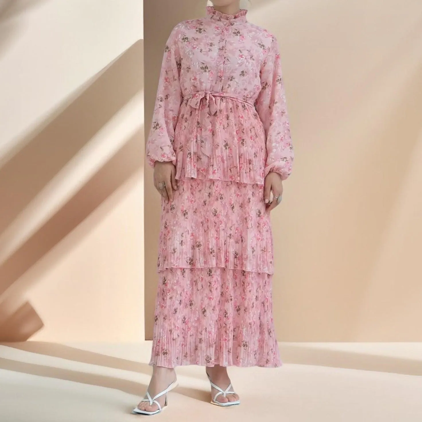 Breezy Blooms Pink Chiffon Dress