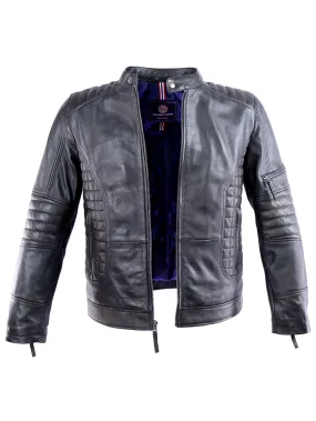 Cafe Racer Leather Jacket - Black