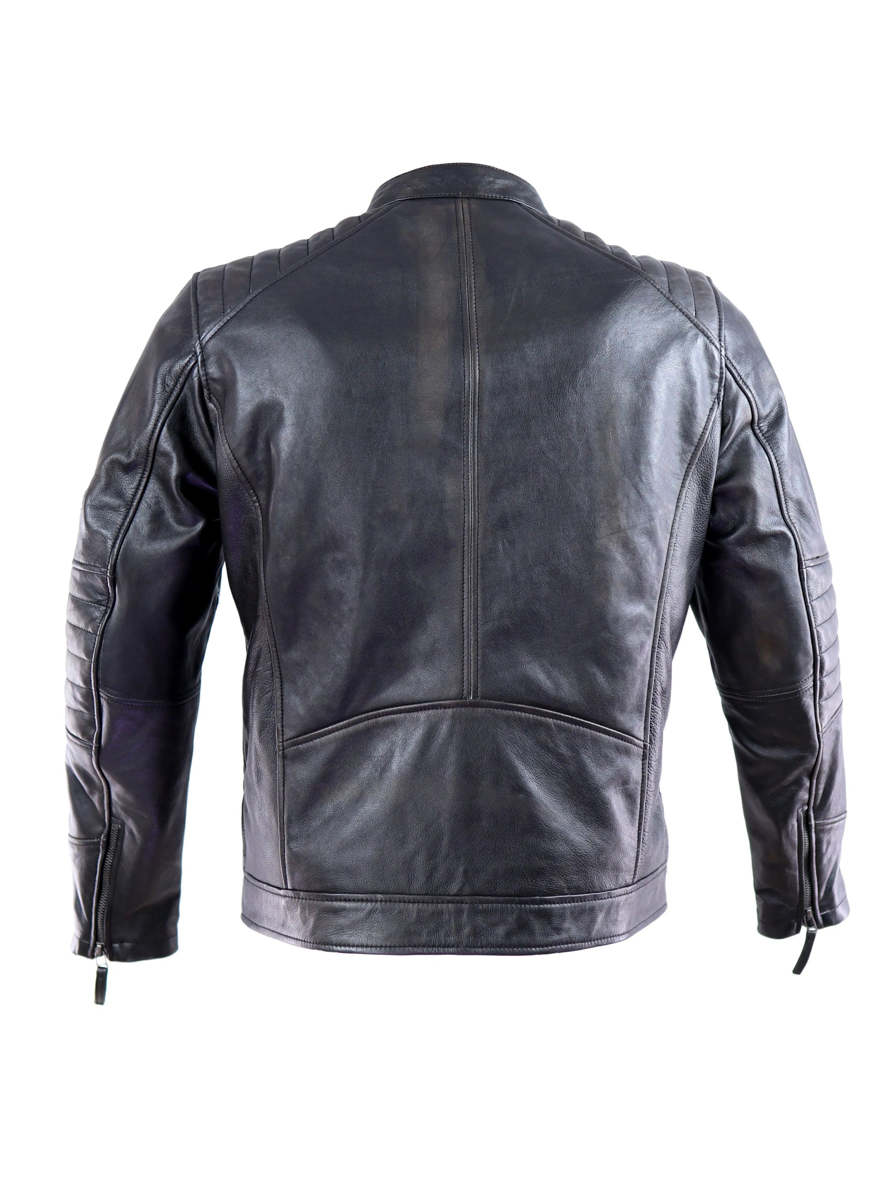 Cafe Racer Leather Jacket - Black