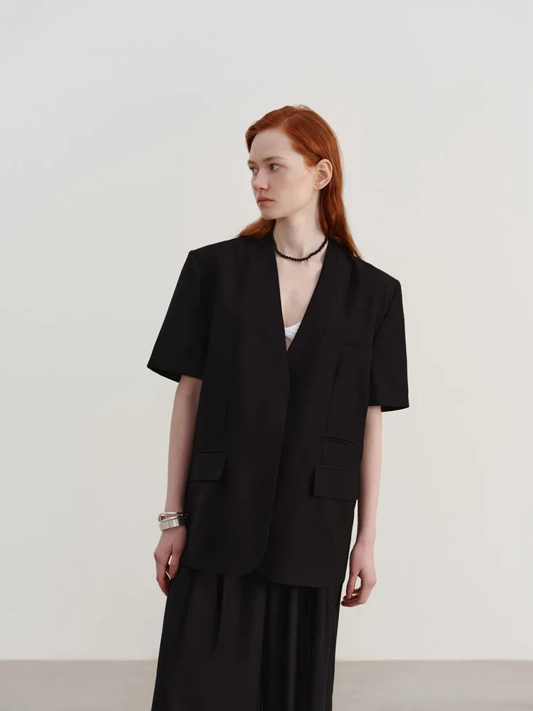 Casual Loose-Fit V-Neck Short Sleeve Blazer