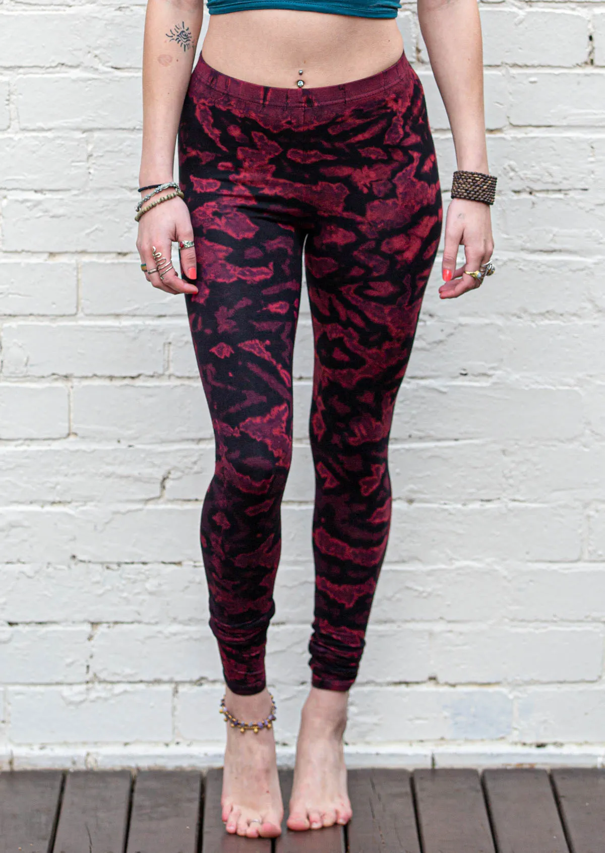 Crimson Red Ripple Tie Dye Leggings