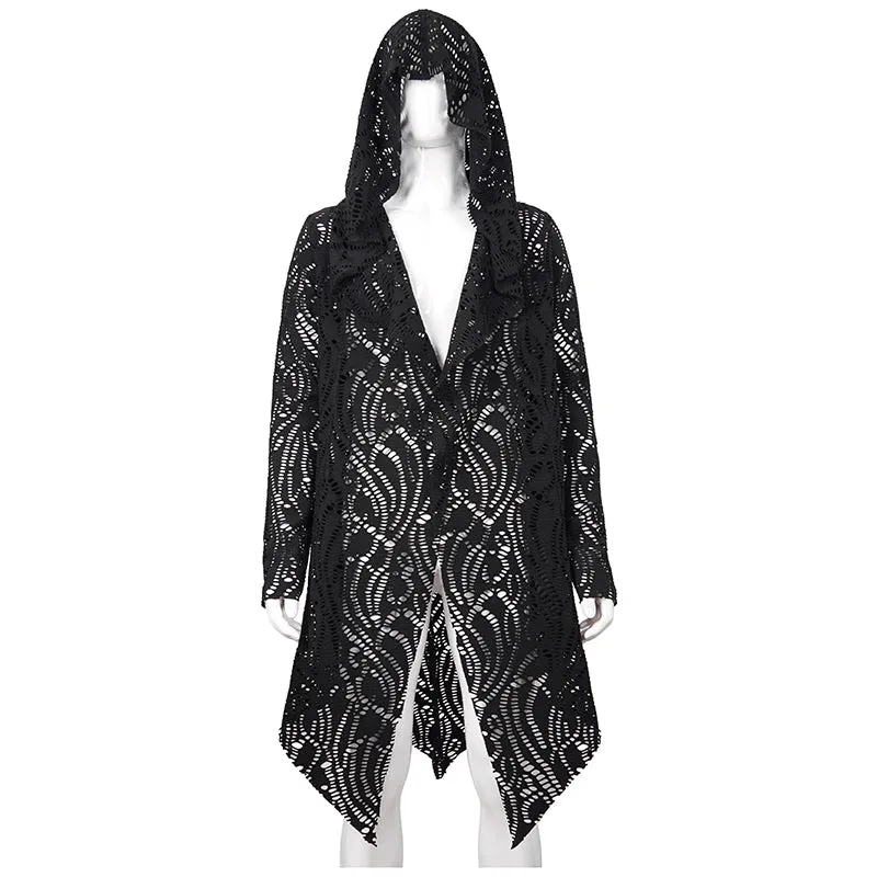 CT168 Darkness holes hooded men coat