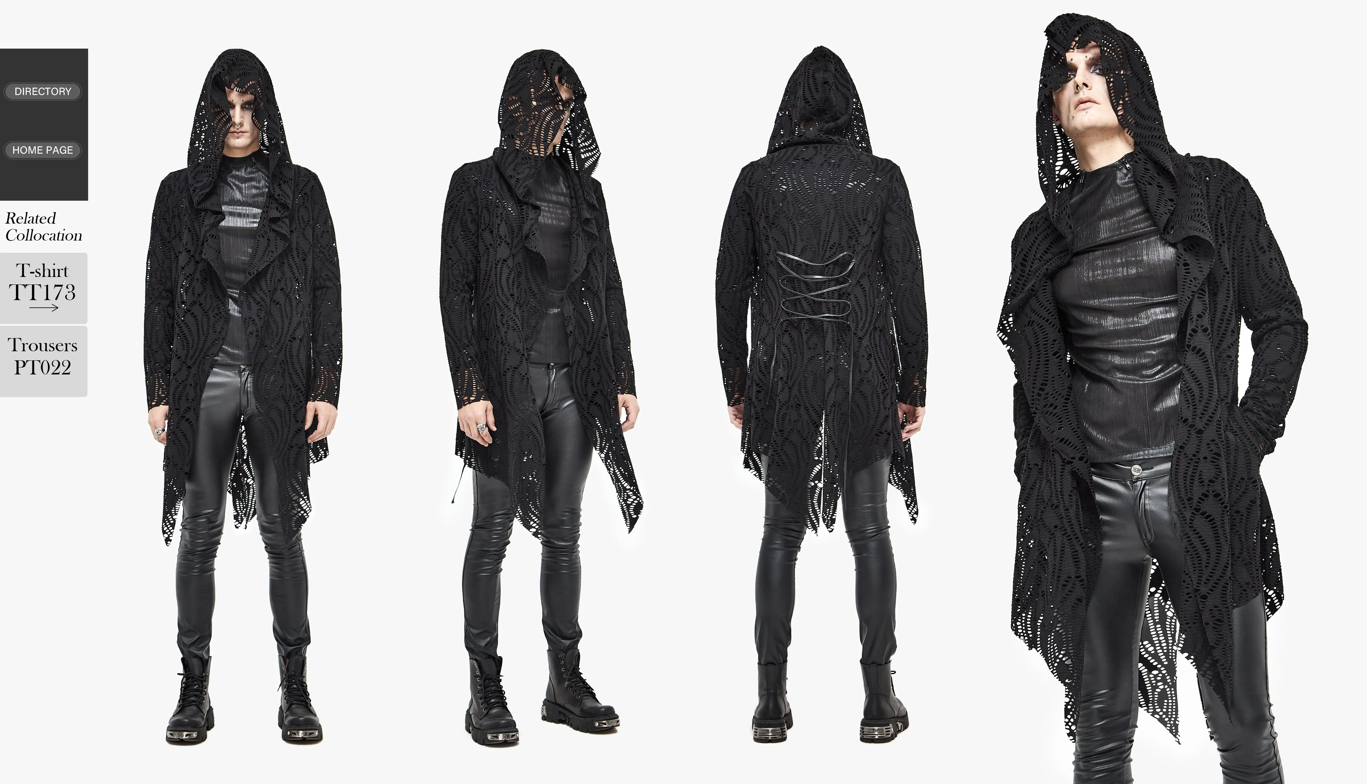 CT168 Darkness holes hooded men coat