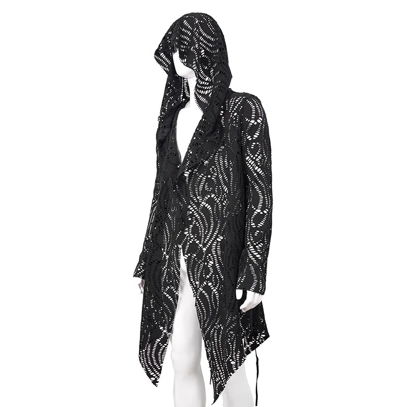 CT168 Darkness holes hooded men coat