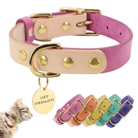 Custom Dog Cat Collar Personalized Leather