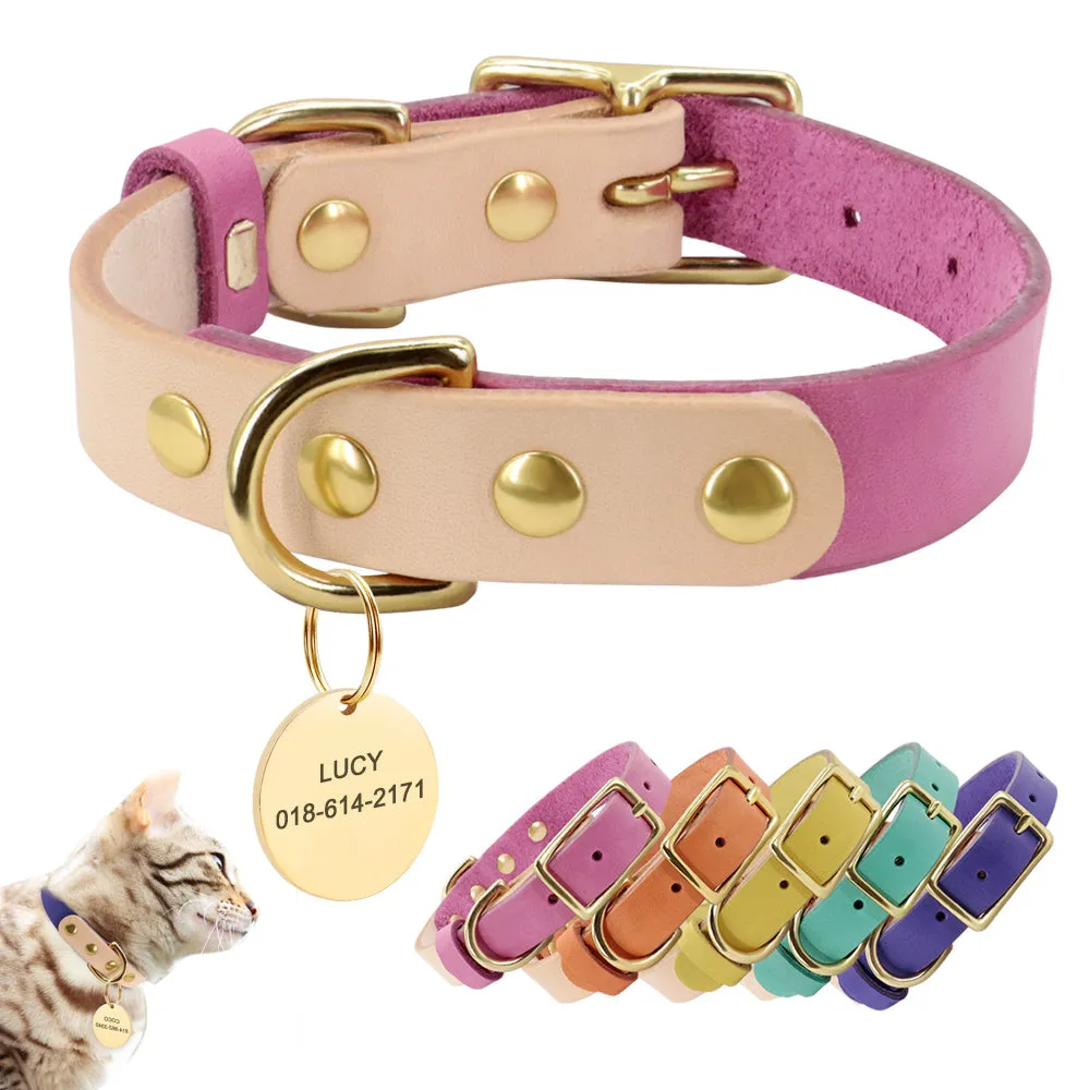 Custom Dog Cat Collar Personalized Leather
