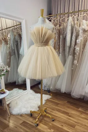 Cute Tulle Short Prom Dress, Champagne A-Line Evening Party Dress