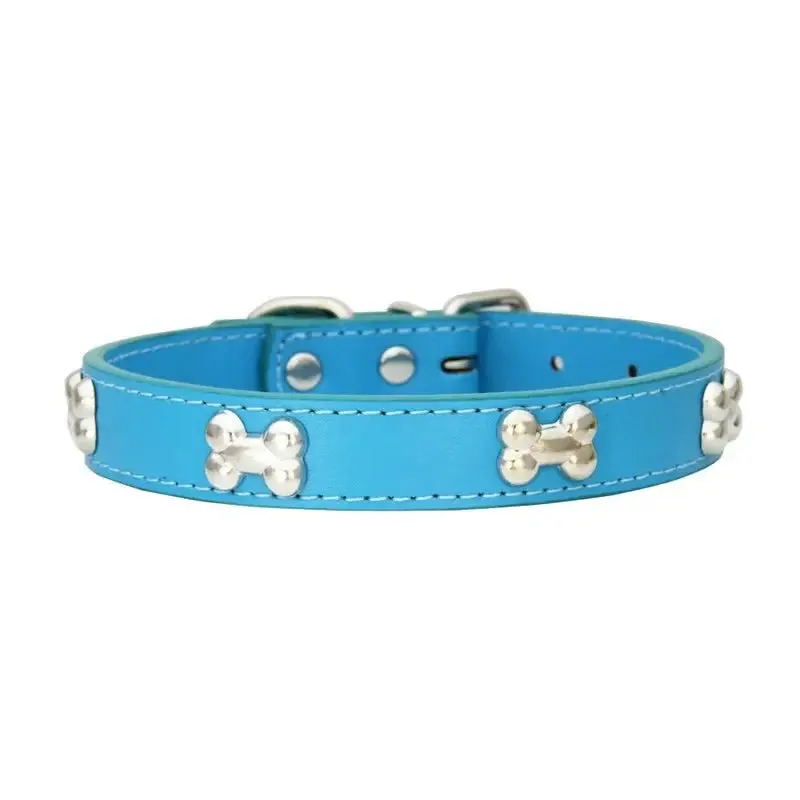 Durable Leather Bone Dog Collar