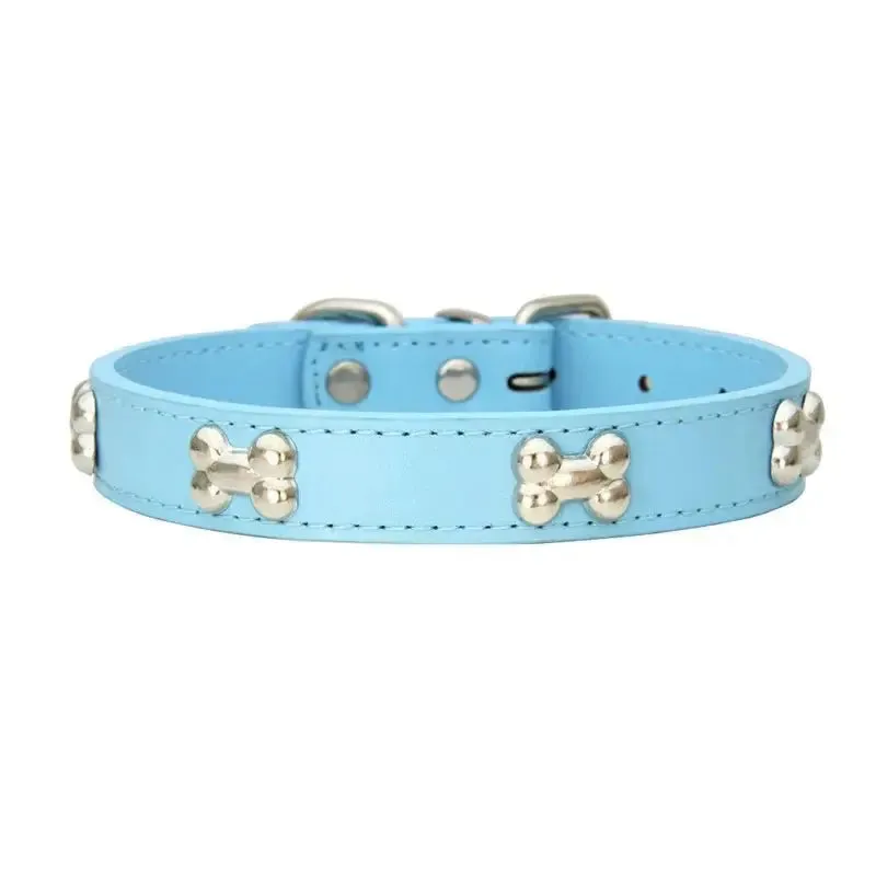 Durable Leather Bone Dog Collar