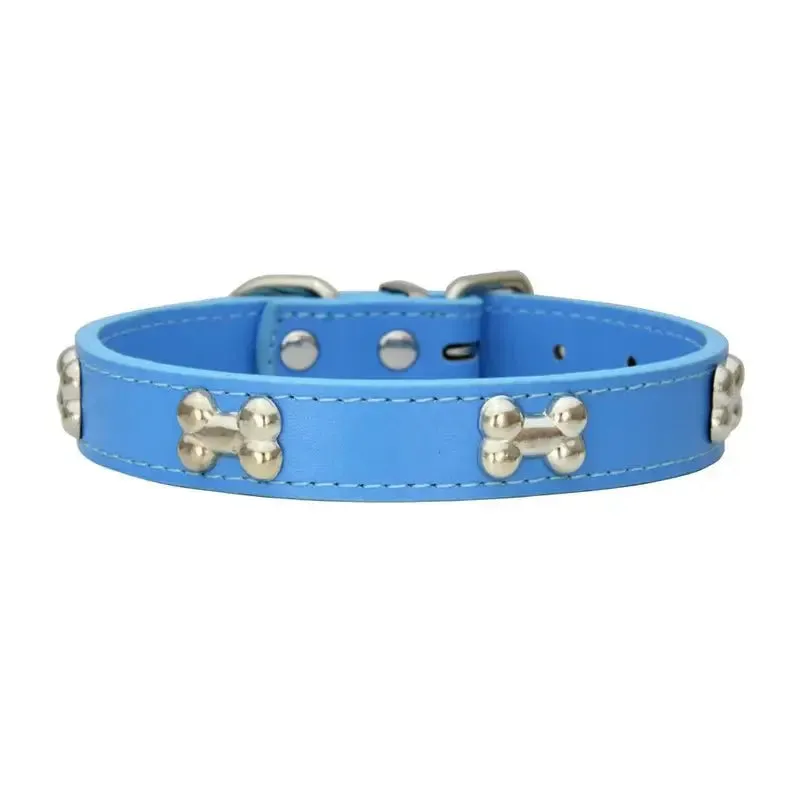 Durable Leather Bone Dog Collar