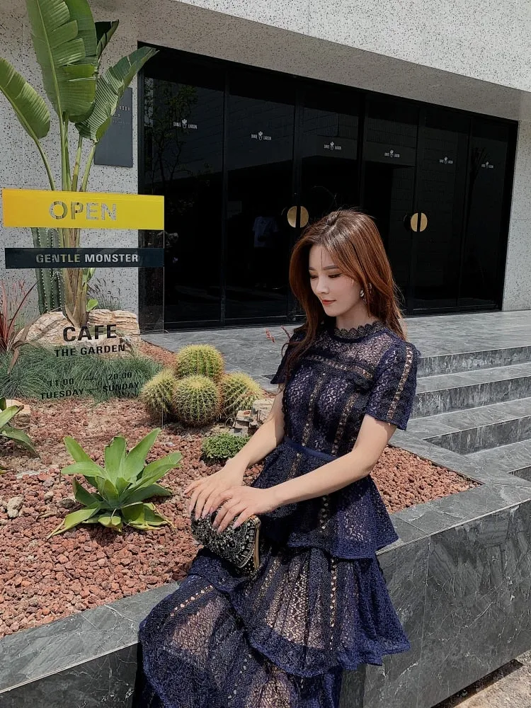 Exquisite Wedding Cake Lace Maxi Dress