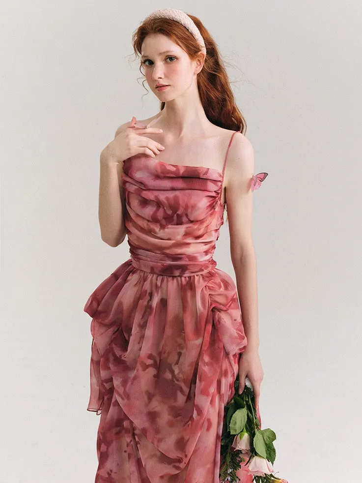 Floral Gather Drape Slip Dress