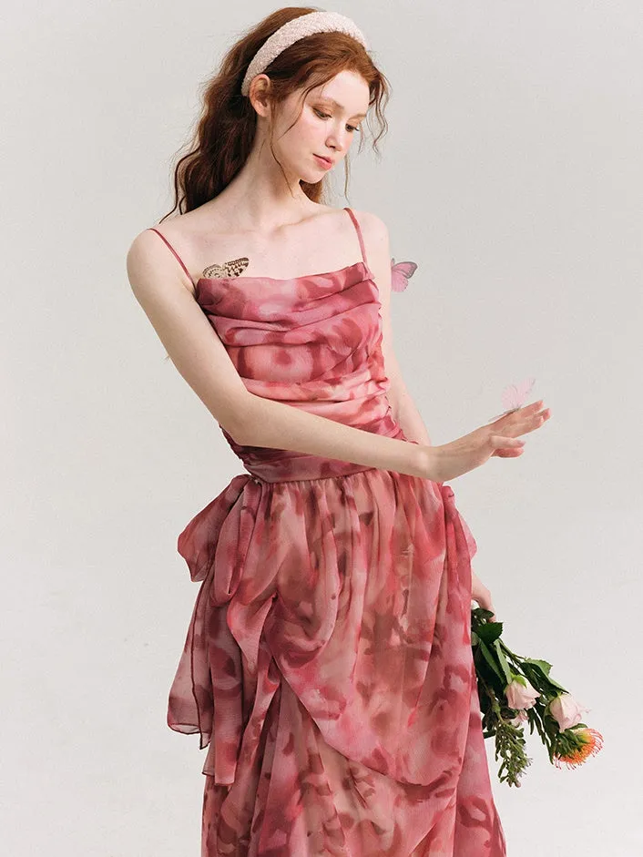 Floral Gather Drape Slip Dress
