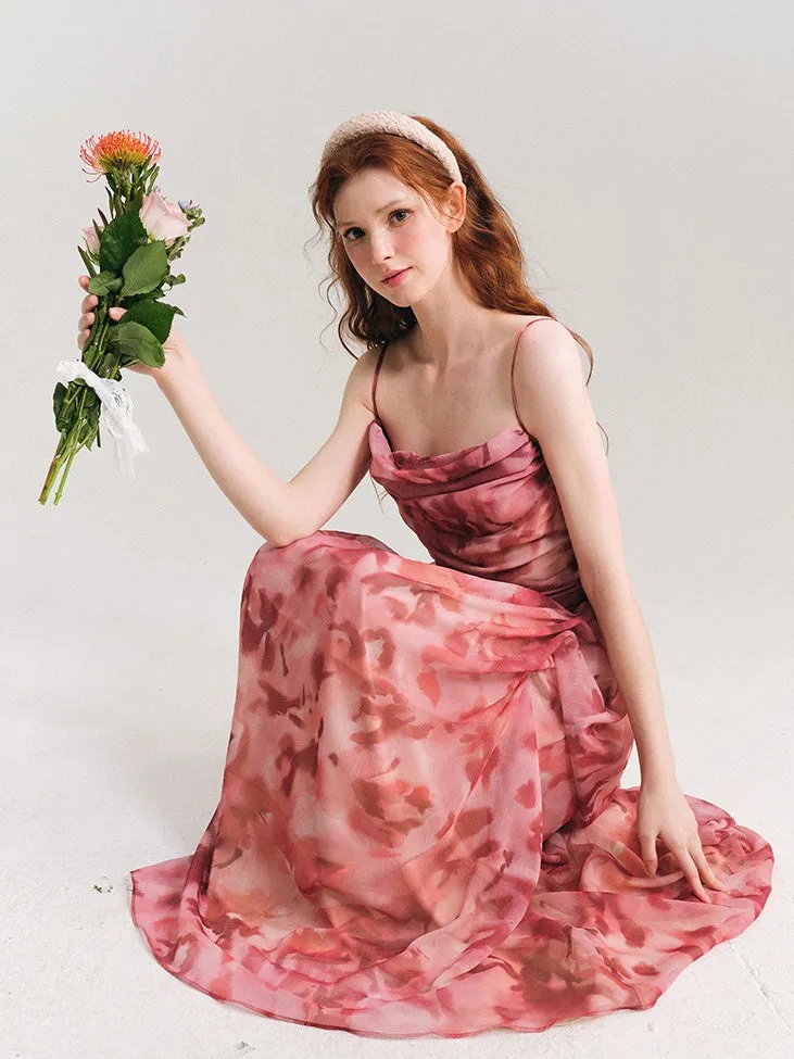 Floral Gather Drape Slip Dress