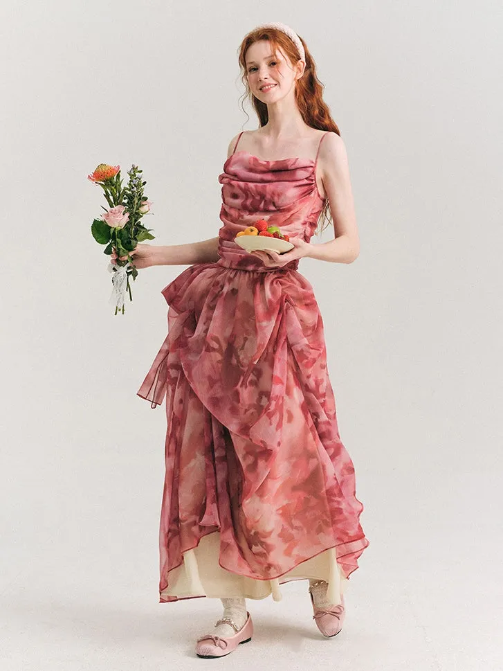Floral Gather Drape Slip Dress