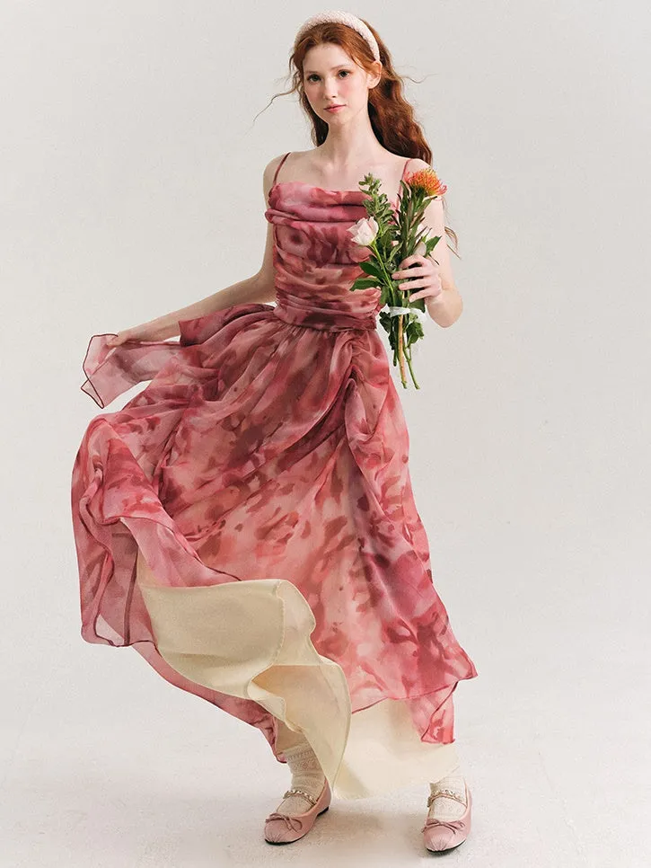 Floral Gather Drape Slip Dress