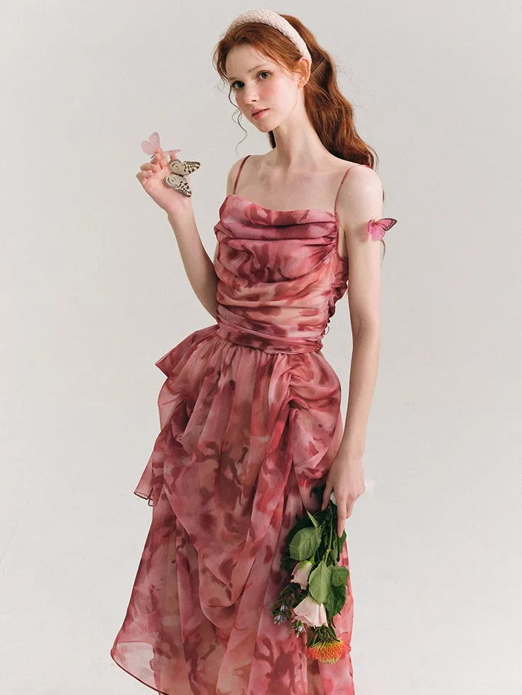 Floral Gather Drape Slip Dress