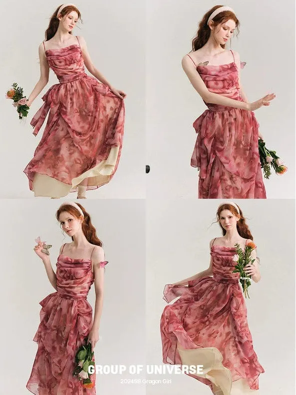 Floral Gather Drape Slip Dress