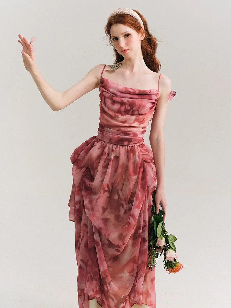 Floral Gather Drape Slip Dress