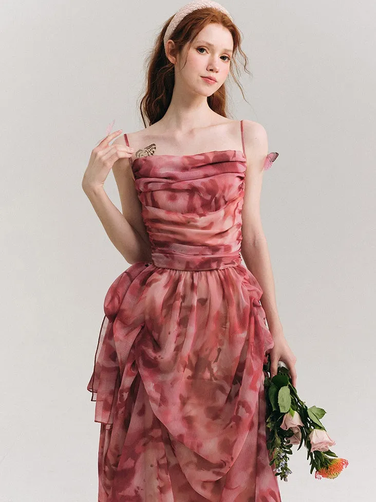 Floral Gather Drape Slip Dress