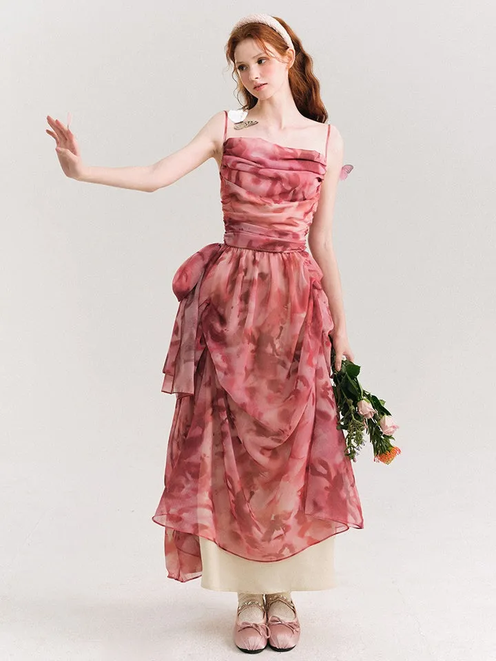 Floral Gather Drape Slip Dress