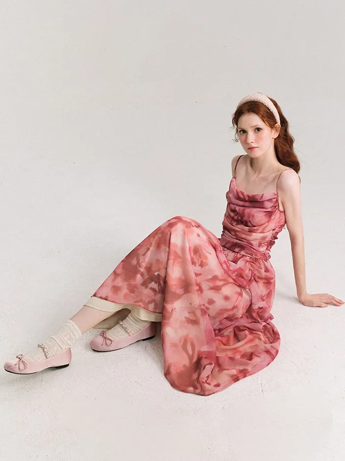 Floral Gather Drape Slip Dress