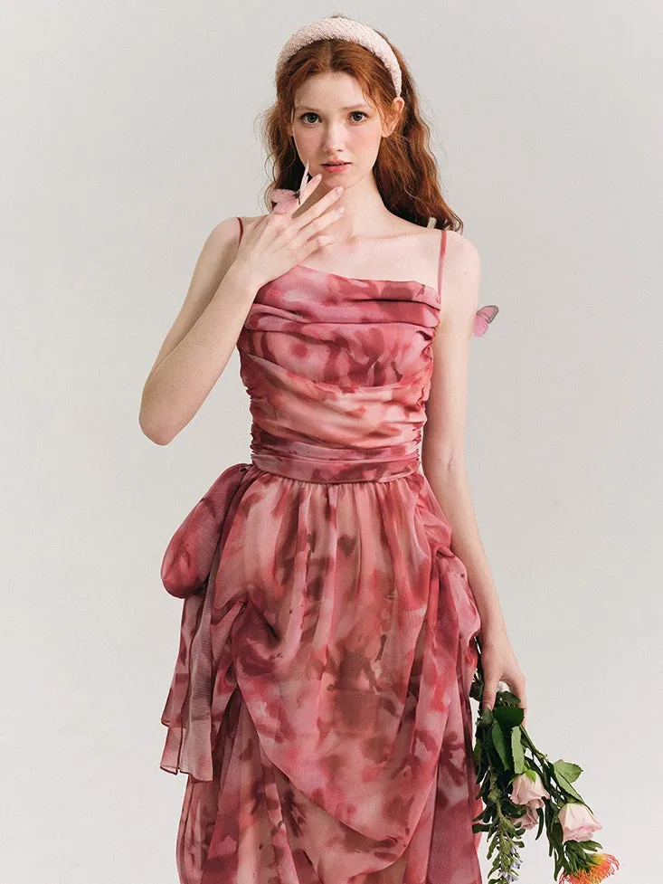Floral Gather Drape Slip Dress