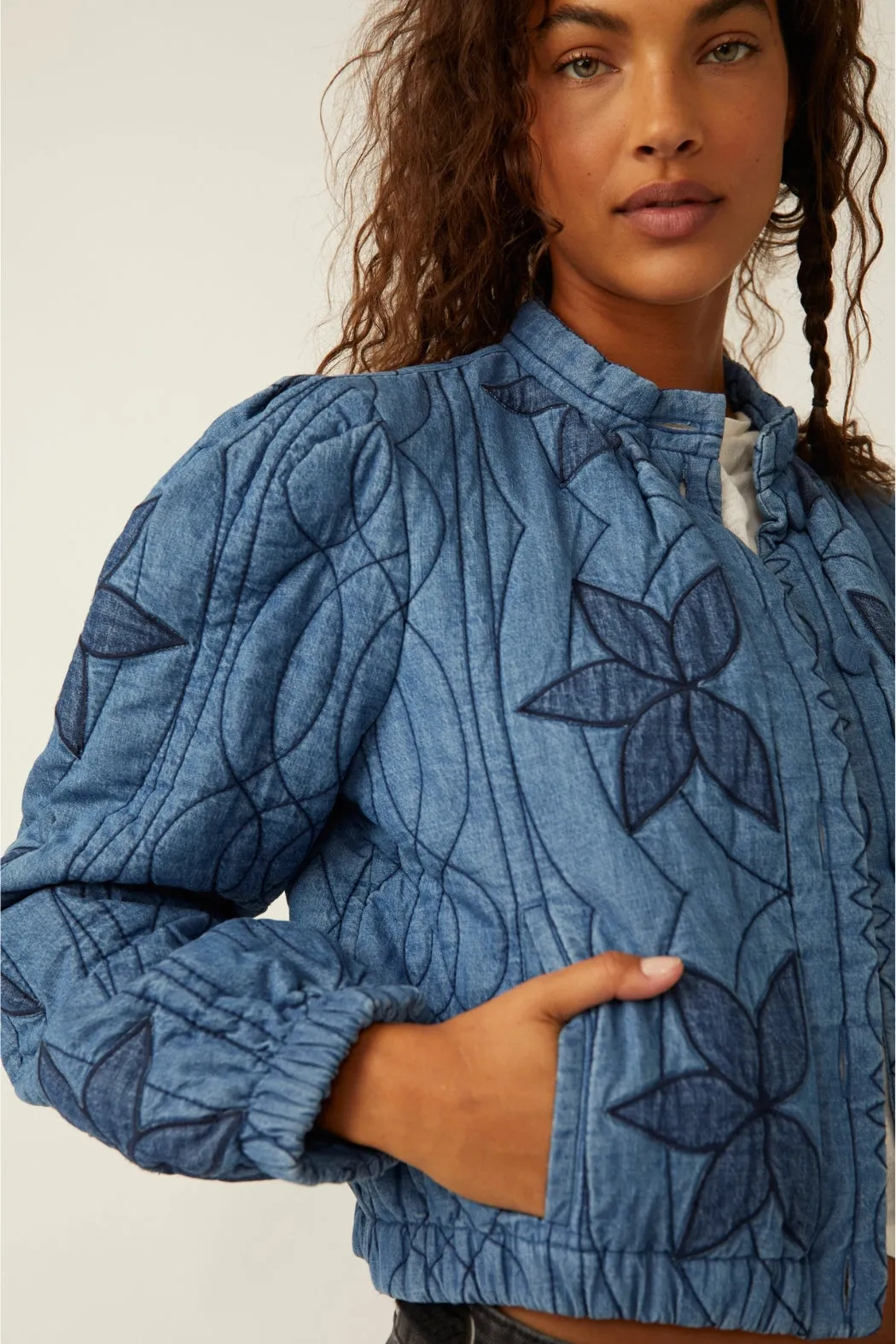 Free People Quinn Quilted Jacket - Indigo Combo