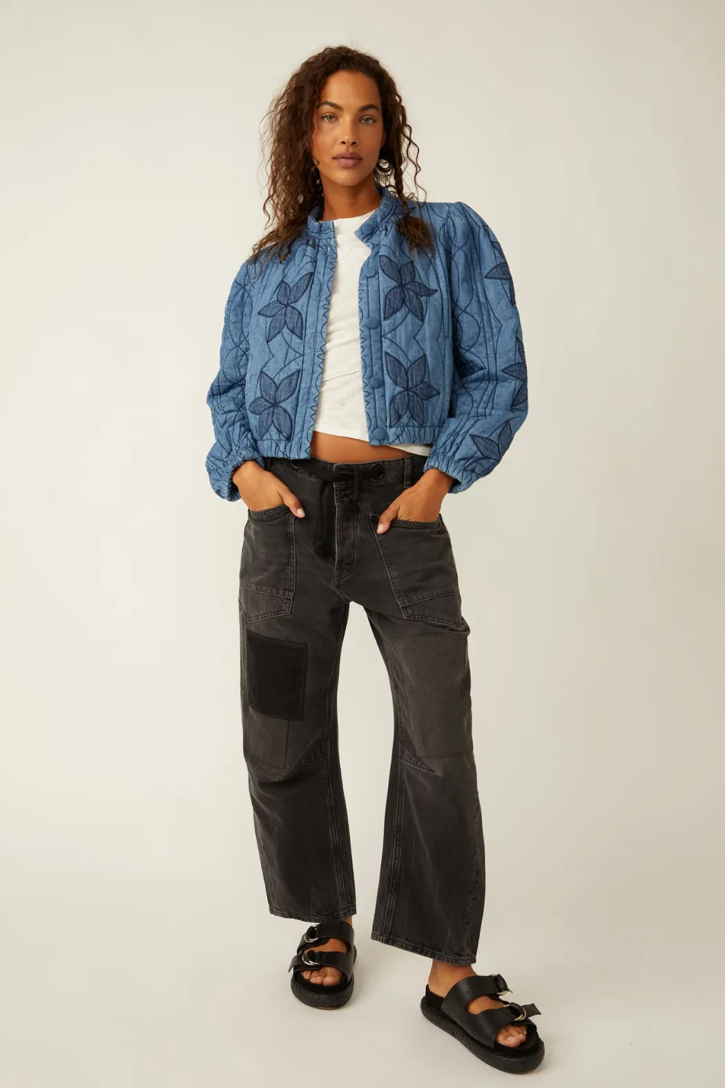 Free People Quinn Quilted Jacket - Indigo Combo