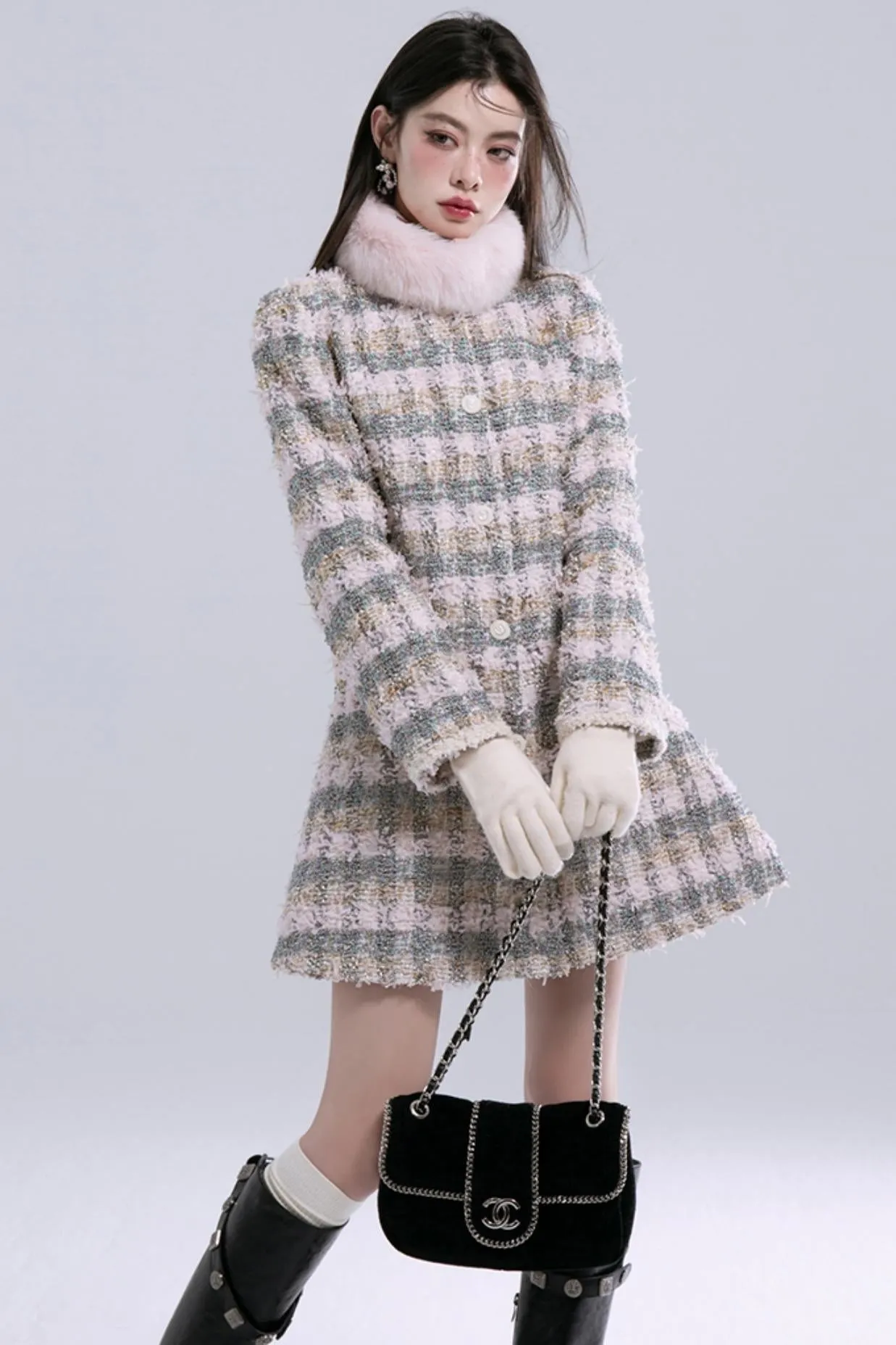 Fur Collar Coat Dress