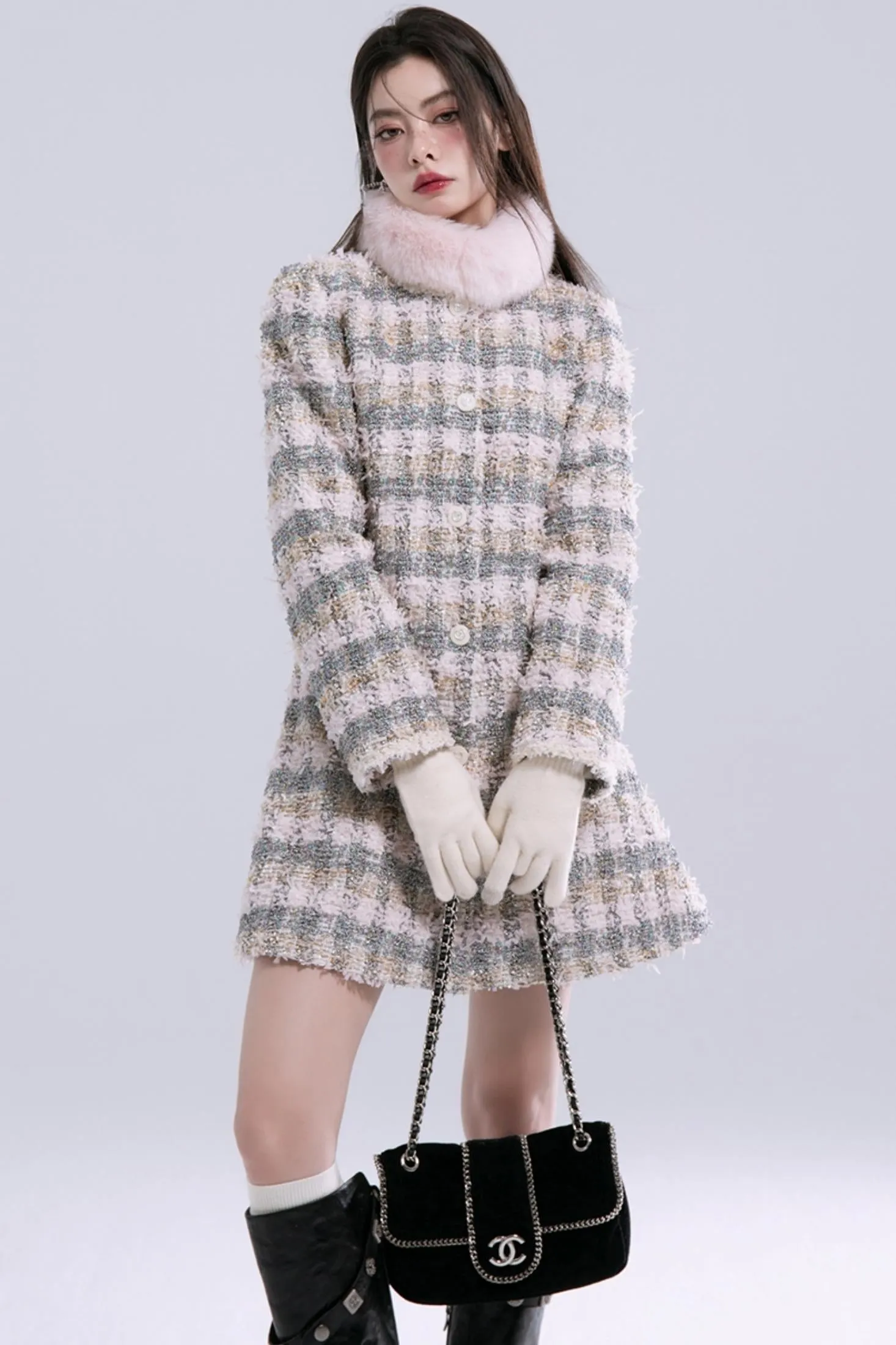 Fur Collar Coat Dress