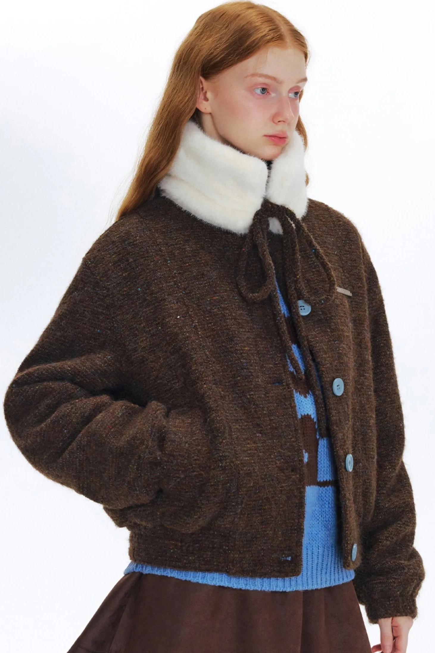 Fur Collar Jacket With Small Collar