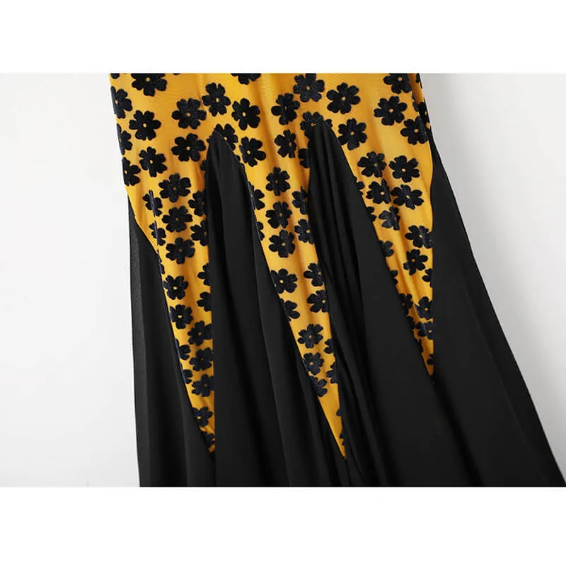 Half Sleeve Flared Long Dress