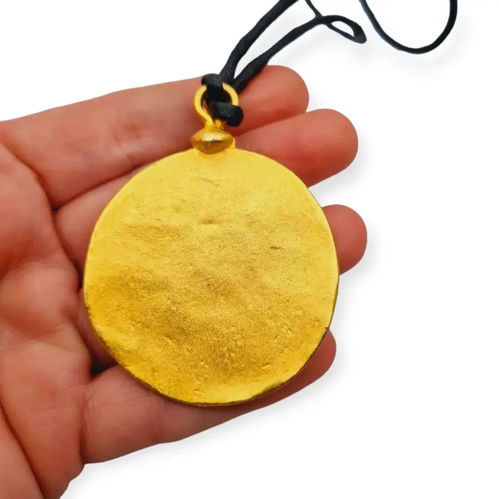 Isabel Marant matte gold circle necklace, French brutalist jewelry.