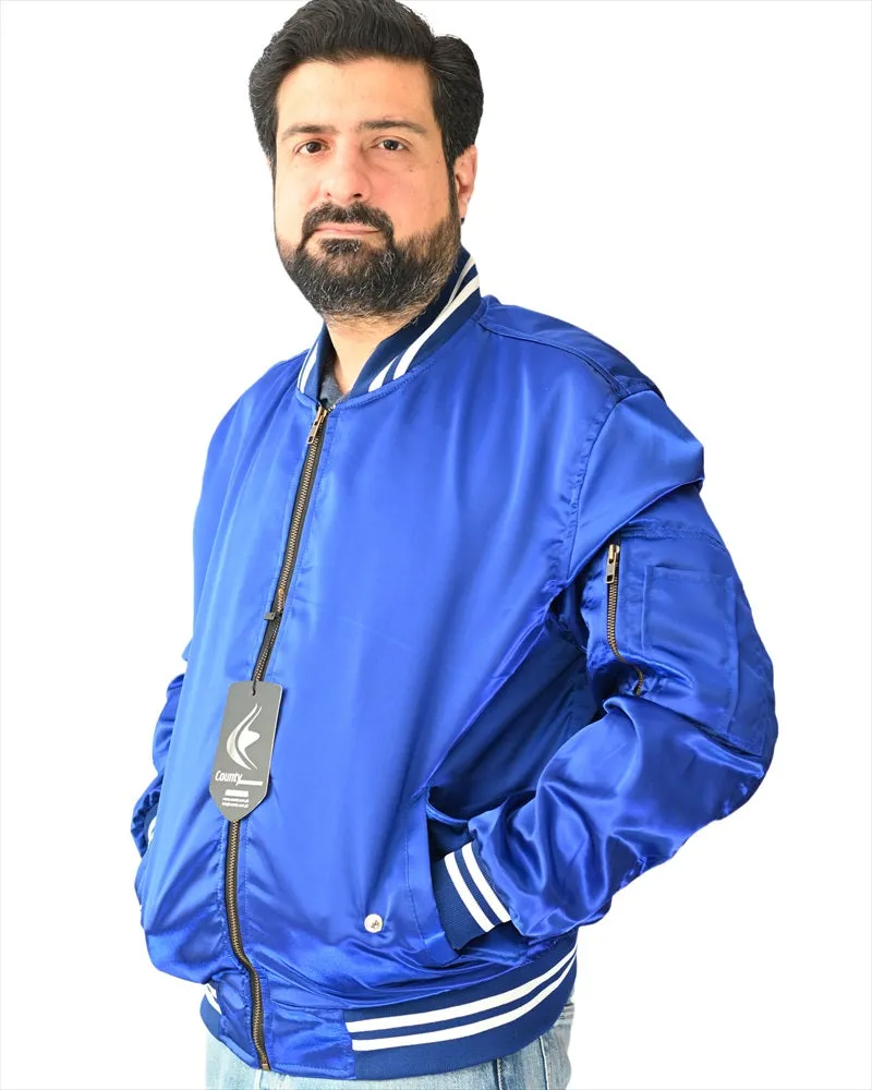Letterman College Varsity Bomber Satin Jackets Quality Jacket Sports Wear Blue Satin