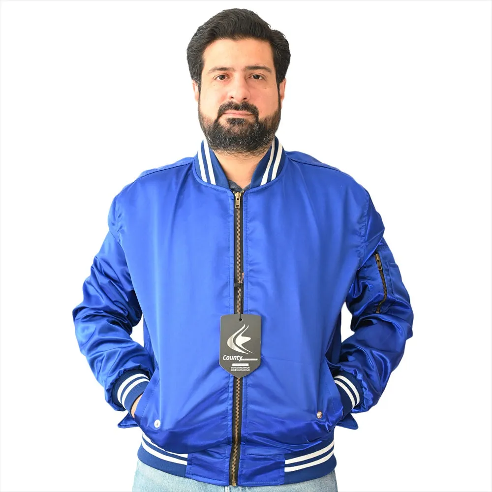 Letterman College Varsity Bomber Satin Jackets Quality Jacket Sports Wear Blue Satin