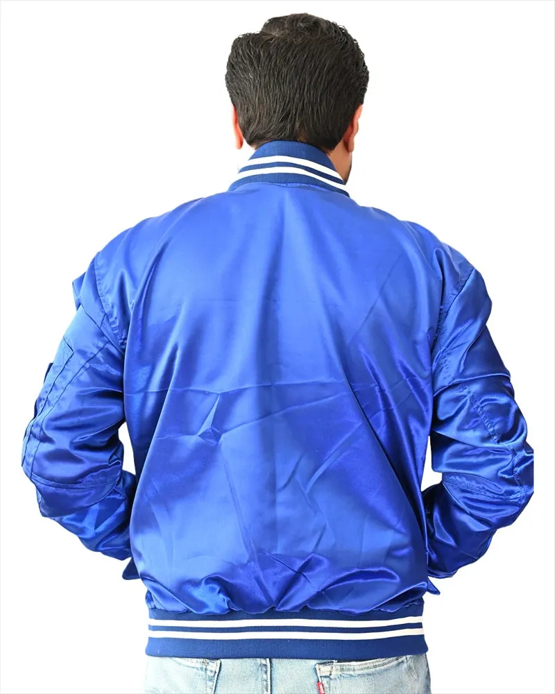Letterman College Varsity Bomber Satin Jackets Quality Jacket Sports Wear Blue Satin