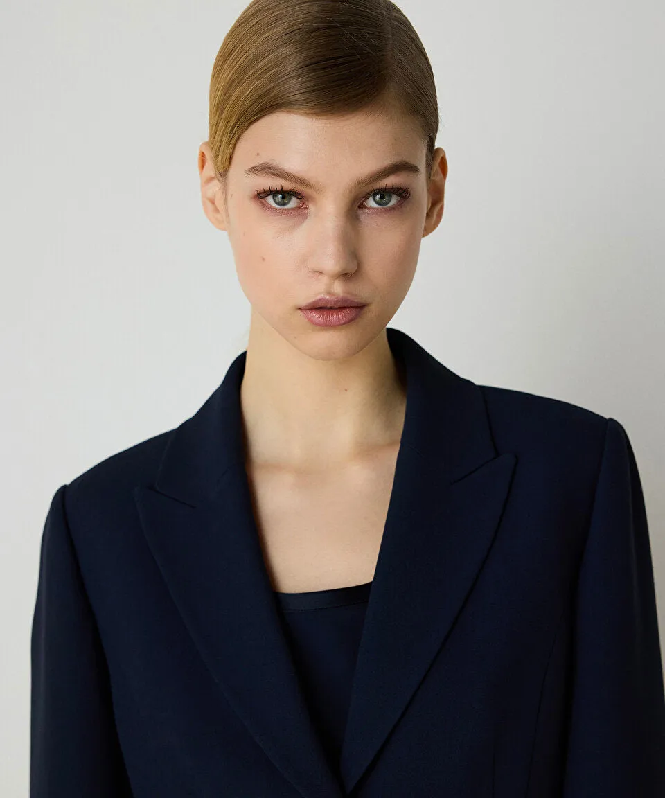 Machka Crepe Blazer With Padded Shoulder Straps Navy