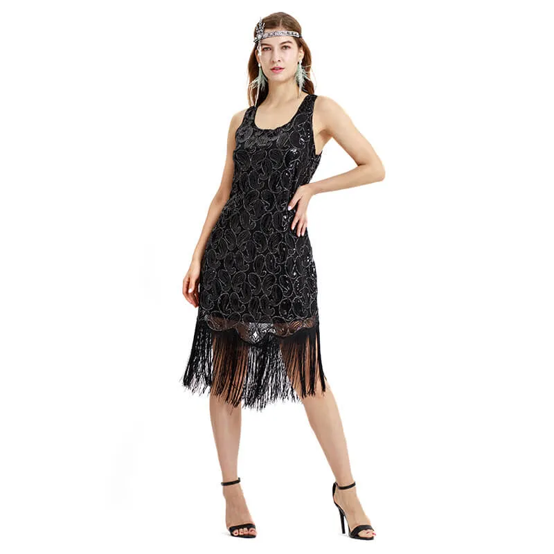 Pencil Calf-Length 1920s Dress with Tassels