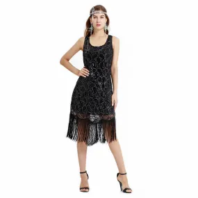 Pencil Calf-Length 1920s Dress with Tassels
