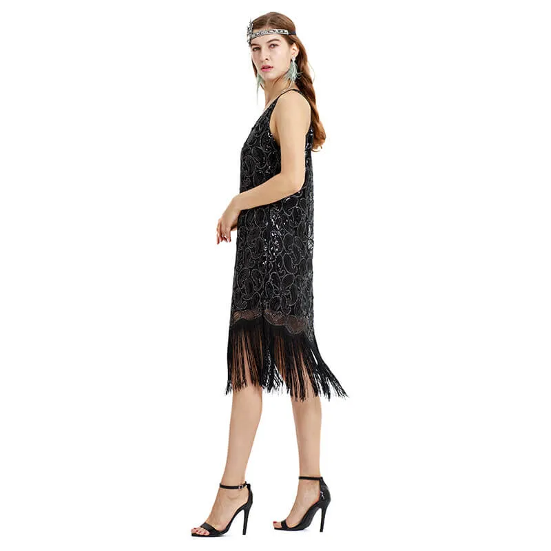 Pencil Calf-Length 1920s Dress with Tassels