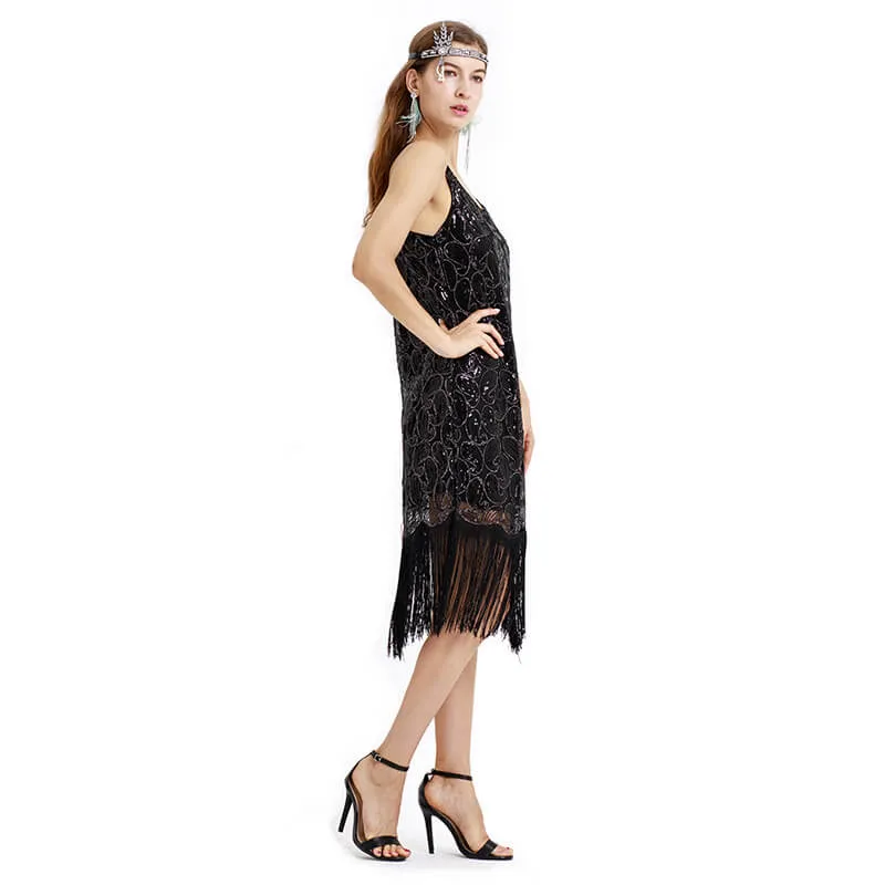 Pencil Calf-Length 1920s Dress with Tassels
