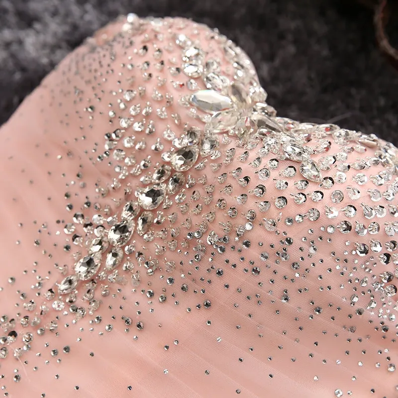 Pink Sweetheart Neck Tulle Short Prom Dress, A-Line Strapless Party Dress
