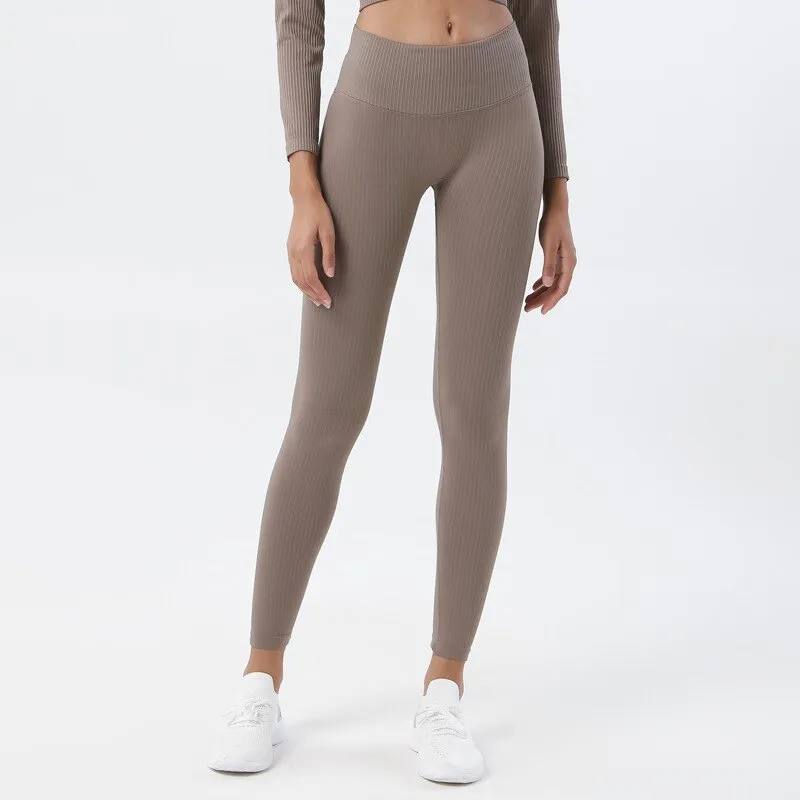 Rib Leggings High Waist Soft Ribbed Seamless Push Up Squat Proof Yoga Pants