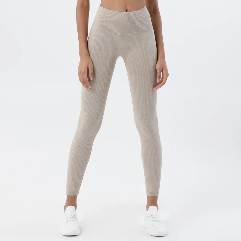 Rib Leggings High Waist Soft Ribbed Seamless Push Up Squat Proof Yoga Pants