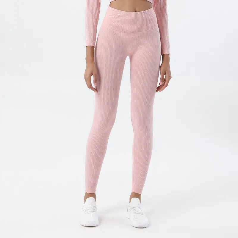 Rib Leggings High Waist Soft Ribbed Seamless Push Up Squat Proof Yoga Pants