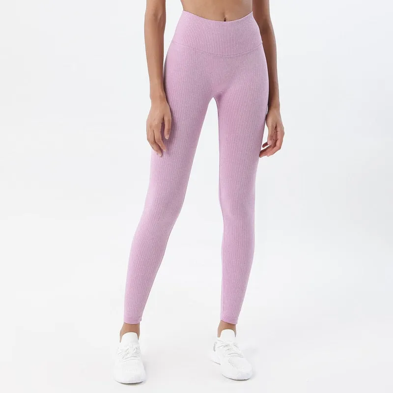 Rib Leggings High Waist Soft Ribbed Seamless Push Up Squat Proof Yoga Pants