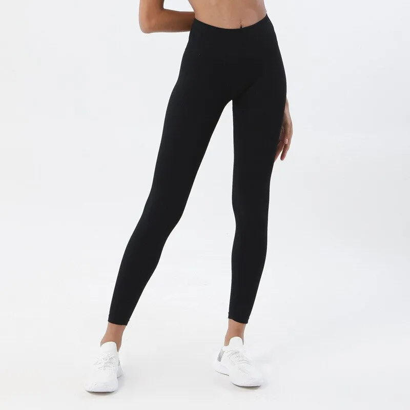Rib Leggings High Waist Soft Ribbed Seamless Push Up Squat Proof Yoga Pants